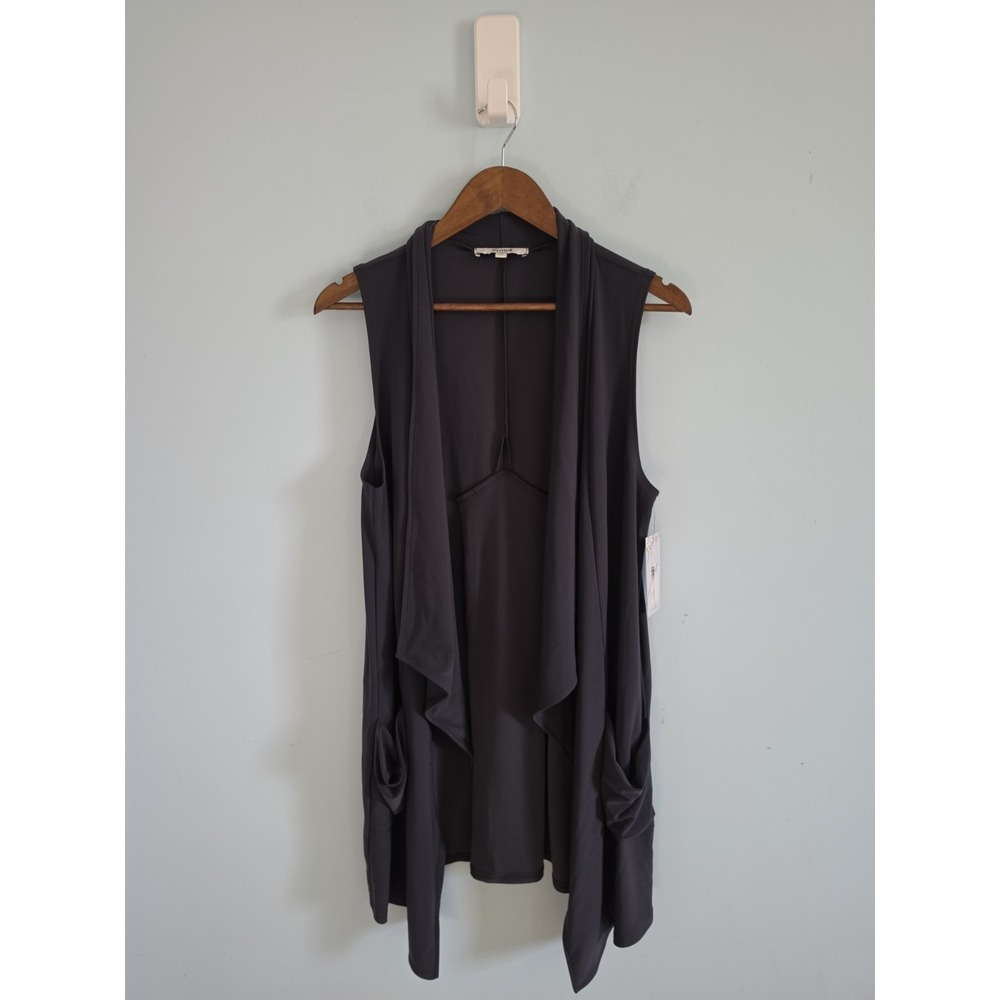 Sympli‎ Womens Black Sleeveless Drape Open Front Lagenlook Festival Cardigan 12